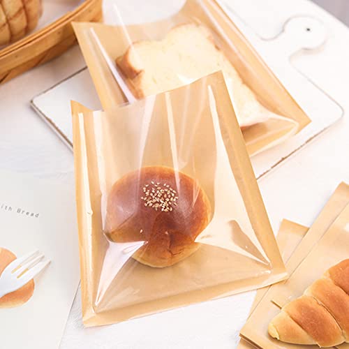 Ocmoiy 100Ct Heat-Sealable Bakery Bags With Window For Cookies Packaging, 7.1X7.5 Inches Clear Front Paper Treat Bags Donut Bags To Go, Grease-Resistant Paper Egg Sandwich Bags (100) #TOP6