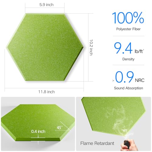 Image of 18 Pack Self-Adhesive Acoustic Panels 12 inch X 10 inch X 0.4 inch - Sound Proof Foam Panels for Wall with High Density, Hexagon Design, Flame Resistant, Absorb Noise and Eliminate Echoes(Olive Drab)
