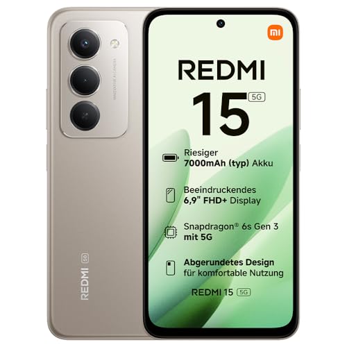 XIAOMI Redmi 15 5G, Smartphone 8+256GB, 6,9' FHD+ DotDisplay 144Hz, Snapdragon® 6s Gen 3, 6nm-Prozess, Octa-Core-CPU, 50MP Hauptkamera, 7000mAh, Titan