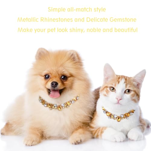 Image of HOWWFALY Dog Collar and Cat Collar Gold Chain Necklace Stainless Steel Adjustable Yellow Diamonds Collar with Cute Pet Paw for Small Medium Pets Cats Dogs Kitten Puppy