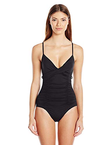 Seafolly Women's Gathered Wrap Front One Piece Swimsuit, Black, 10 US