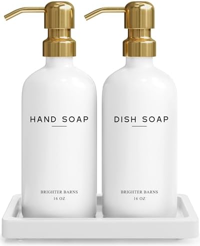 Luxury Glass Hand and Dish Soap Dispenser Set by Brighter Barns -...