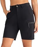 Oalka Women's Hiking Cargo Shorts Bermuda Lightweight Golf Camping 9' Long Shorts with Pockets Quick Dry Black XL