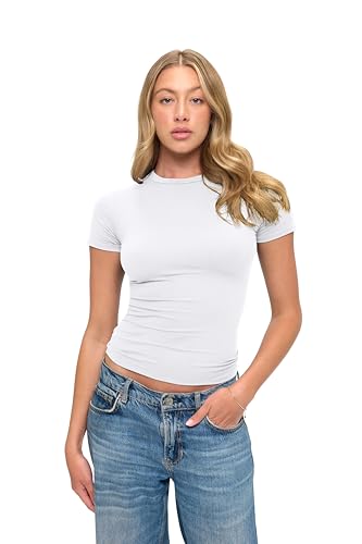 Natural Uniforms Womens Super Soft, Super Stretch Y2K Short Sleeve Baby Tee Crop Top