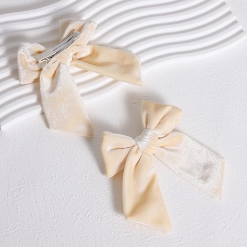 Moños de terciopelo crema con clips de 4 pulgadas, pack x2 miniatura 2