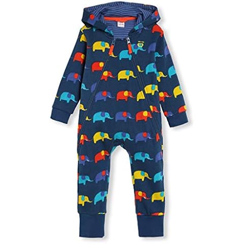 kIDio Organic Cotton Baby Infant Hooded Onesie - Girl Boy (0-2 Years) (3M (0-3 Months), Blue Elephant) Cover