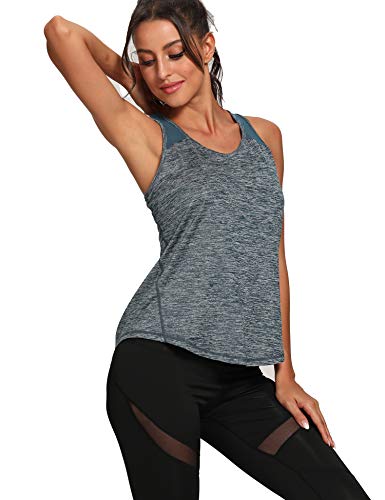 Image of Aeuui Womens Workout Tops for Women Racerback Tank Tops Mesh Yoga Shirts Athletic Running Tank Tops Sleeveless Gym Clothes