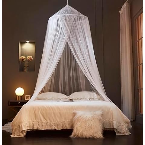 Mengersi Bed Canopy Mosquito Net,Canopy Bed Curtains for Twin Full Queen King Size Bed,Dome Mosquito Netting Bed Tent for Indoor Outdoor,Kid Bed and Adult Beds-White Cover