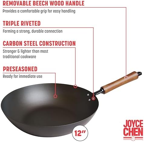 Joyce Chen Classic Series 12-Inch Preseasoned Carbon Steel Stir Fry Pan - Thumbnail 5