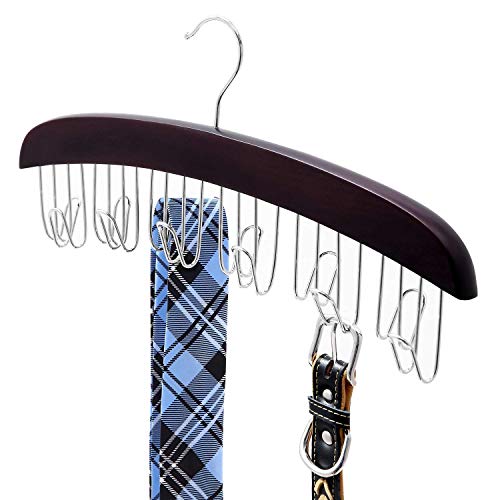 Belt Organizer, Ohuhu Durable Walnut Wooden Tie Belt Holder For Closet 360 Degree Swivel Hanger For Belts Bow Tie Sunglasses Scarves For Men And Women, 2 Pack #TOP6