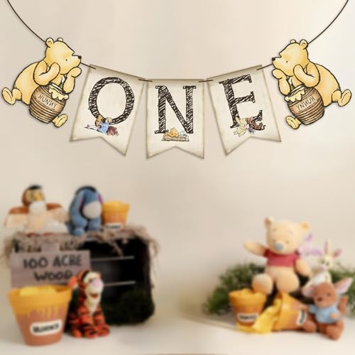 Image of Winnie One Banner for Baby Shower Decorations First Birthday Party Banner One Birthday Decoration