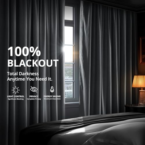HPD Half Price Drapes Signature Velvet Thermal Blackout Curtains for Living Room 108 Inch Long 1 Panel Rod Pocket Insulated Blackout Curtains for Bedroom Window Curtains, 50Wx108L, Distance Blue Grey