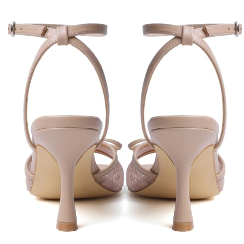 Image of Mostrin Chunky Heels for Women Round Open Toe Strappy Heeled Sandals Ankle Strap Dressy Block Low Heels for Party Wedding Prom Daily
