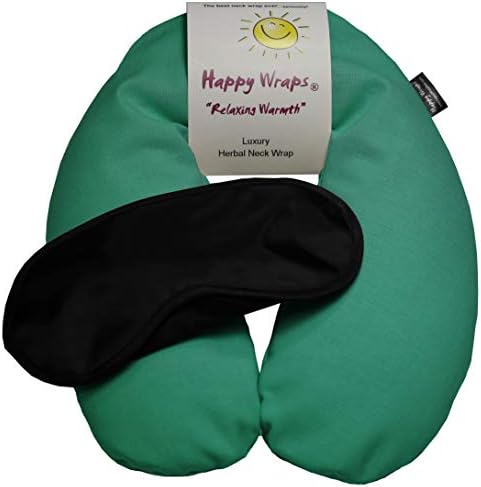 Happy Wraps Microwavable Unscented Flax Seed Neck Wrap & Free Sleep Eye Mask - Hot Cold Heating Pad for Shoulder & Neck Pain Relief Pillow - Stress & Migraine Relief - Heat or Freeze - Green
