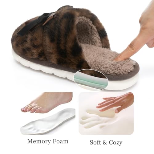 Image of Cute Women's Memory Foam House Slippers- Fuzzy Plush Cozy Shoes with Bow