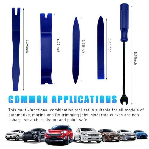 Image of Ohleats 5PCS Auto Trim Removal Tool Kit, No Scratch Plastic Pry Tool Kit for Car Panel Audio Dashboard Dismantle, Automotive Interior Trim Molding Fastener Remover, Car Accessories (Blue)