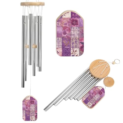 Outdoor Wind Chimes, Purple Flowers Collage Printed Wind Chimes,Simple Wind Chimes,Curtain Wind Chimes for Home Decoration