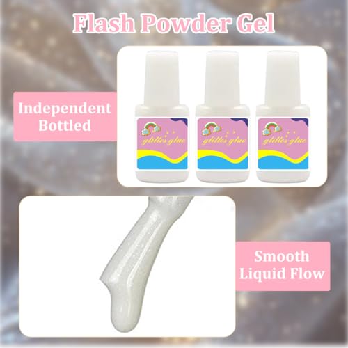 DULZEN 3 Stück Glitzer Tattoo Kleber Hautkleber für Glitzertattoos Hautkleber Glitter Glue Pinselflasche Wasserlöslich Glittertattoo Kleber für Halloween Karneval Motto Party Kostüm Events (24ml)