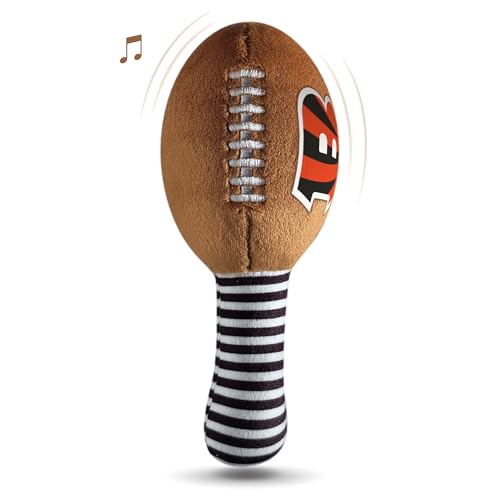 Image of Cincinnati Bengals Plush Football Rattle by Smilo - Officially Licensed NFL Baby Rattle Toy - Soft Baby Rattle with Bell - for Babies and Toddlers from 3 Months