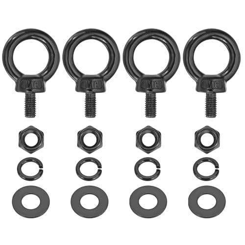 PATIKIL Bullone Ad Anello Con Spalla M6x12mm, 4Pezzi Anello Di Sollevamento In Acciaio Inox 304 Con Dado Esagonale/Rondella Di Blocco/Rondella Piatta Per Appendere Amache Articoli, Nero