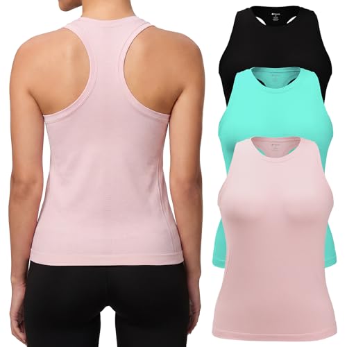 Missclub Womens Running Tank Tops with High Crew Neck Racerback Workout Tops Athletic Yoga Gym Hiking Sports Shirts