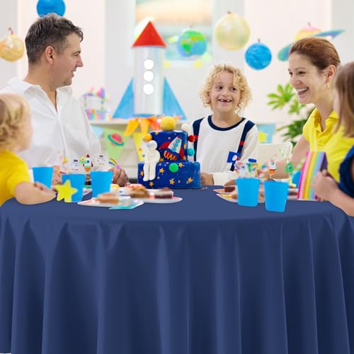 Image of 16 Pack Navy Blue Plastic Tablecloth for Round Tables, Premium Decorative Navy Blue Disposable Table Cloths for Parties, Navy Round Party Table Cover for Birthday Wedding Banquet Event, 84 Inch