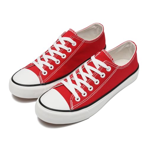 dolphinslides Ladies Canvas Shoes Low Top Trainers for Women Men Classic Lace Up Sneakers Canvas Plimsolls Pumps Casual Tennis Shoes Slip On Lightweight Comfortable Sneakers Red 260