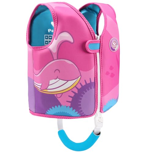 Pottwal Swim Vest for Kids - Swim Jacket for 1-2 Years (24-33LBS) - Buoyancy Aid Made of Neoprene & EPE - with Adjustable Crotch Strap Pink Large