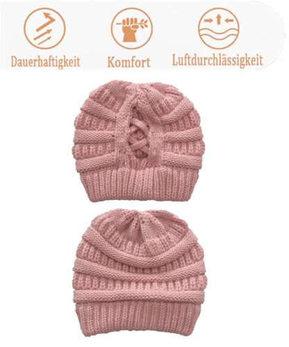 TMTGTS Weiche Brötchen WinterMütze Damen Pferdeschwanz Messy Bun Beanie Tail Knit Slouchy Hat Warme Stretch Zöpfen Loch Loop Slouch Strickmütze für Damen Mädchen Langen Haaren EIN Stücke(1#)