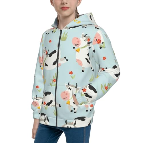 Cute Cows Kids Pullover Hoodies Boys Zip Up Sweatshirts Girls Athletic Clothes with Pocket