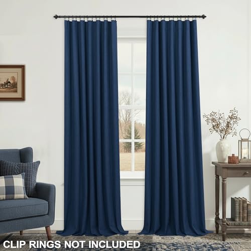 Image of KOUFALL Navy Blue Curtains Blackout 84 Inch Length,Linen Pleated Dark Blue Black Out Back Tab Midnight Curtains for Living Room Men Bedroom