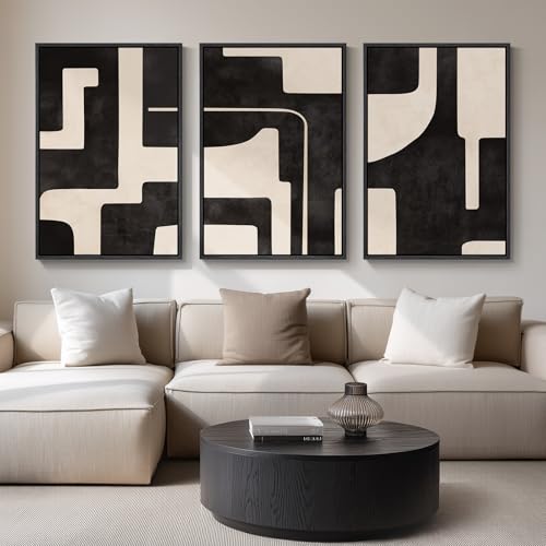 Large Framed Neutral Abstract Wall Art for Living Room, 3