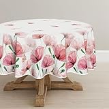 Artoid Mode Mantel redondo con diseño de amapola de amapola y hojas de primavera de 120 cm, temporada de verano, protección antimanchas, mantel de cocina, decoración de fiesta