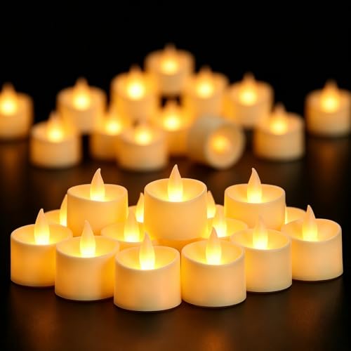 Image of Realistic Flameless LED Tea Lights - Battery-Powered Dancing Flame Candles for Weddings, Halloween, Votives | Safe Child-Resistant, Flickering Ambiance Decor (Ivory Base, 100 Pack)