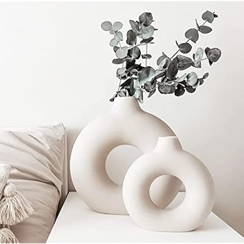 Keramik Vase für Pampasgras 2PCS Weiß Groß+Mittel Cover