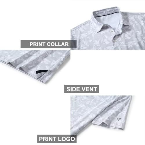 Image of Golf Shirts for Men Dry Fit Short Sleeve Print Performance Moisture Wicking Polo Shirt