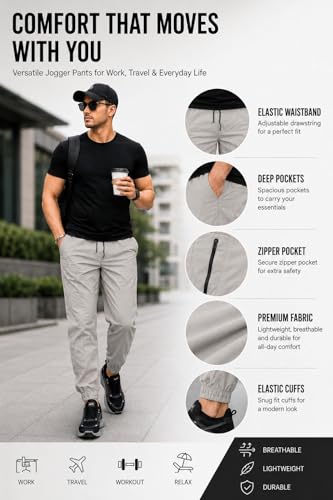 Image of Men's Cotton Jogger Pants | Regular Fit Casual Track Pants with Elastic Waist & Cuff | Comfortable Trousers for Gym, Travel & Outdoor Use