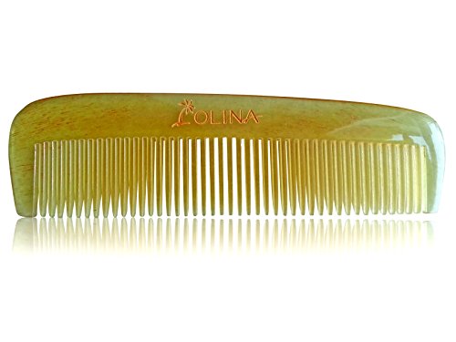 Unique Gift - Olina No Static 100% Handmade Premium Quality Natural Horn Comb Pocket Comb (Narrow-tooth, Sheep-strip, 4.7'')