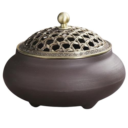 StaZamor Incense Burner Fireproof Vintage Incense Bowl with Metal Lid for Home Meditation Room Living Room Office Decor