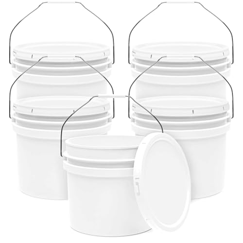 Image of 3.5-Gallon White Bucket Pail Container with Lid | Food Grade | Heavy-Duty Approx 90 MIL Extra Durable | Metal Handles with Plastic Grip | Multi-Use | Easy Stack and Store | BPA Free - 5 Pack