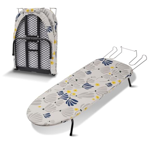 SLIETON Tabletop Ironing Board, Metal Mesh Panel, Floral Pattern Cover, Compact Folding Design, Heavy Duty Small Iron Board with Heat Resistant Cover 32' x12'