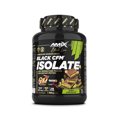 Amix | Proteína BLACK CFM ISOLATE - Ayuda a Mantener la Masa Muscular - Con Enzimas Digestivas - Fácil Digestión - Rápida Absorción - Proteína en Polvo - 1 Kg - Chocolate Dubai