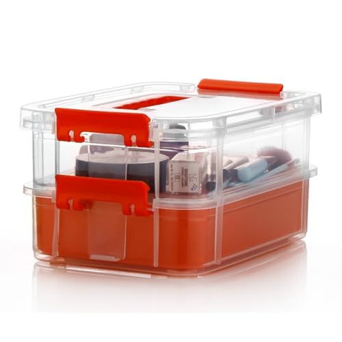Image of plastic boxes for Storage transparent boxes, Portable & Stackable Space Saving Organiser with Lid for, Jewelry, Arts & Crafts, Buttons, Beads (Red, 2 TIER WITH 1 TRAY)