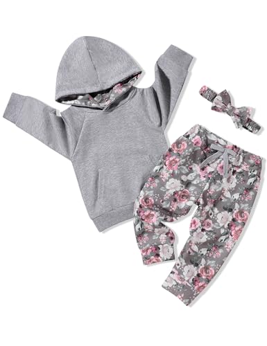 Image of oklady Baby Girl Clothes,Hoodie Tops Floral Pant with Cute Headband Baby Girl Fall Outfits