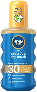 NIVEA SUN Protect & Dry Touch Sun Spray (200 ml), Water-Resistant SPF 30 Sun Cream, Immediate Protection and Non-Greasy, Transparent/No White Marks