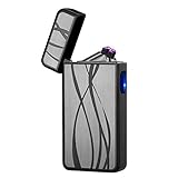 Electronic Cigarette Lighter Dual Arc Plasma Lighter Rechargeable Windproof Flameless Electric USB Lighter for Cigar,Cigarette,Candle (Black Line)