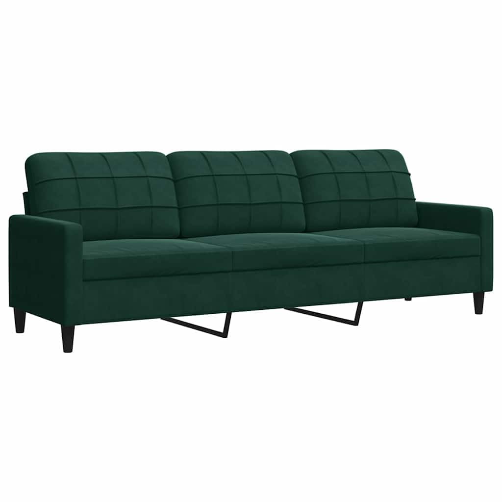 Divano a 3 Posti in Velluto Verde Scuro 226 cm per Soggiorno | Divano relax per salotto e studio con stabile telaio in metallo, imbottitura spessa e confortevole seduta da 210 cm.