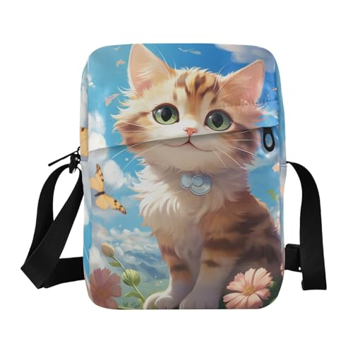 messenger bags Shoulder Crossover Bag Purse Bag Adjustable Strap for work work - Anime Style Cat Flower Daisy Butterfly
