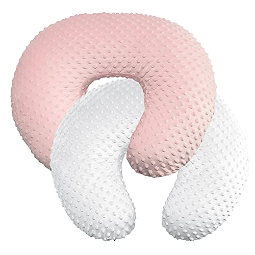 Image of iEvolve Minky Nursing Pillow Cover Breast Feeding Pillow Cover Slipcover U Shape for Baby Boy Girl,Cover Only(White&Pink 2Pack)