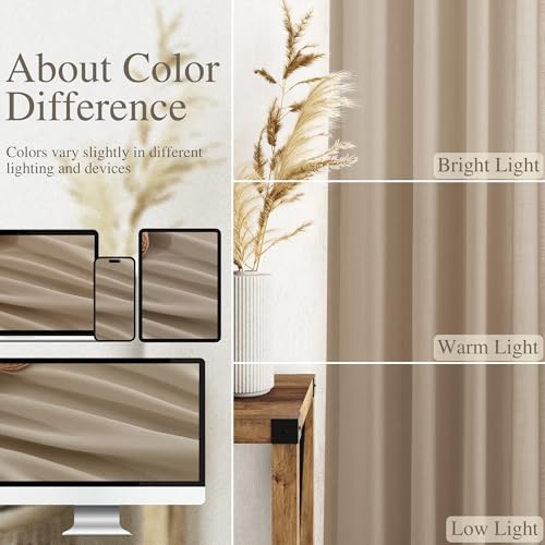 Image of Nanspring Extra Long Linen Curtains 102 Inch for Living Room Sepia Beige